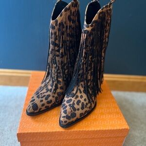 Leopard Print Fringe Boots